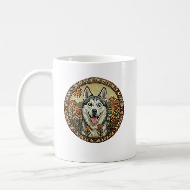 Taza De Café Edición Chukchi Charmer: Arte Naíf Siberian Husky (Izquierda)