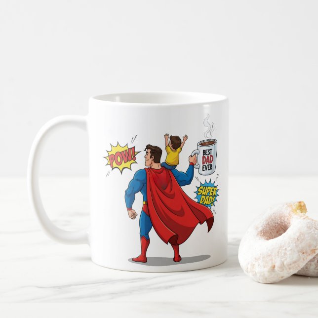 Taza De Café Editable Superhero gift mug superdad the best dad (Con donut)