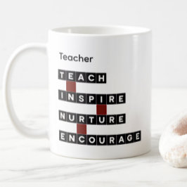 Taza De Café Educador Maestro Baldosa de Palabra Negra Texto Pe