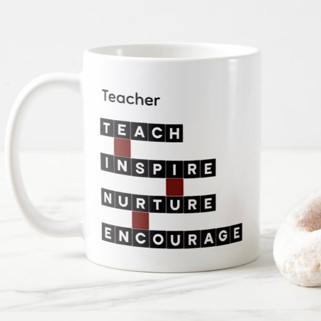 Taza De Café Educator Teacher Word Tile Black Custom Text (Subido por el creador)