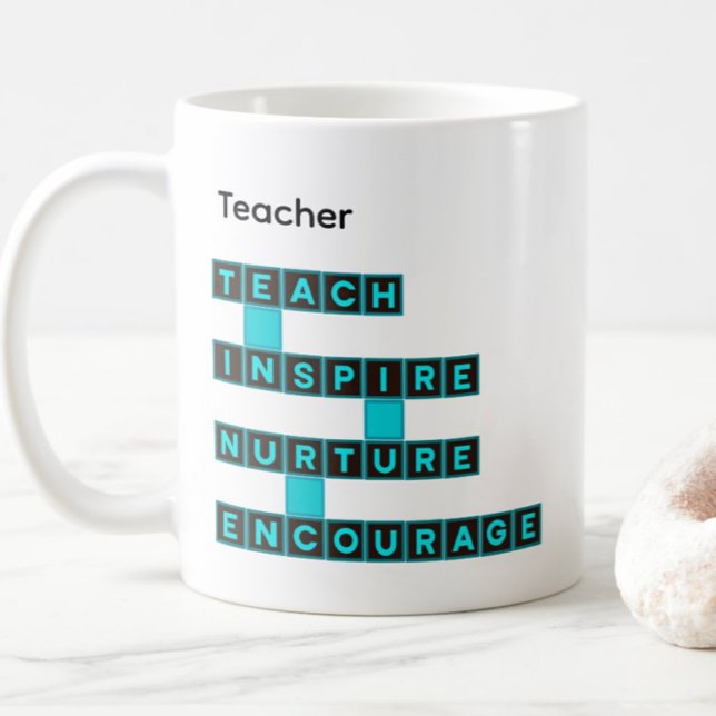 Taza De Café Educator Teacher Word Tile Teal Custom Text (Subido por el creador)