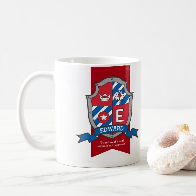 Taza De Café Edward bird escudo nombre azul rojo que significa  (Con donut)