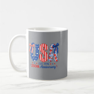 Taza De Café EE. UU. 250 Años Floral Cumpleaños Patriótico Amér