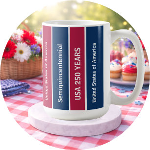 Taza De Café EE. UU. 250 años Semiquincentenario Franjas Patrió