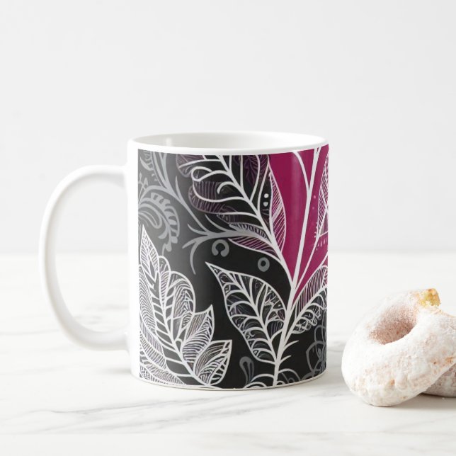 Taza De Café Efecto de encaje Leña Floral Café Mug (Con donut)