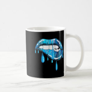 Taza De Café Efecto de labial azul que gotea mordiendo los labi