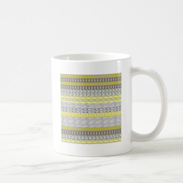 Taza De Café Efecto de punto gris amarillo de moda FairIsle Pat (Derecha)