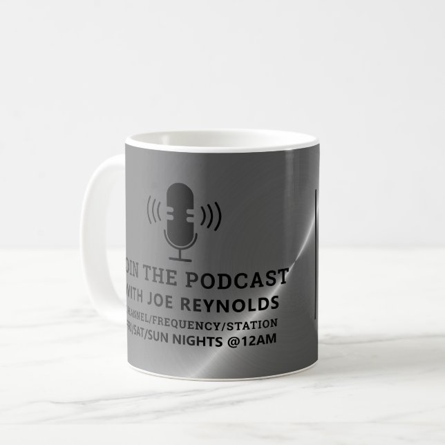 Taza De Café Efecto Metalizado plateado, Podcaster, anuncio de  (Anverso izquierdo)