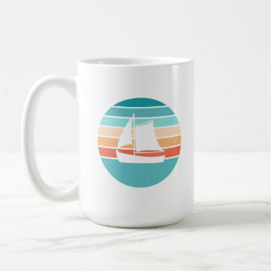 Taza De Café Efecto perturbador retro del atardecer + velero