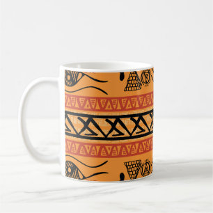 Taza De Café Egipcio De Rayas, Tribal Motif Vintage.