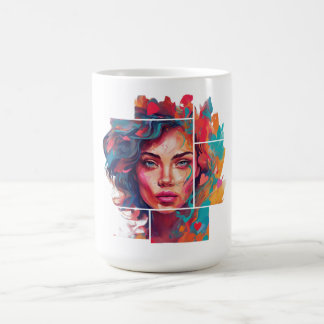 Taza De Café Eine Frau in Farbe im Viereckigen Rahmen Kunst