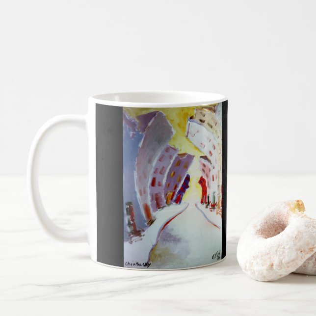 Taza De Café ejgoldguru - Acrílico - Ciudad en el cielo (Con donut)