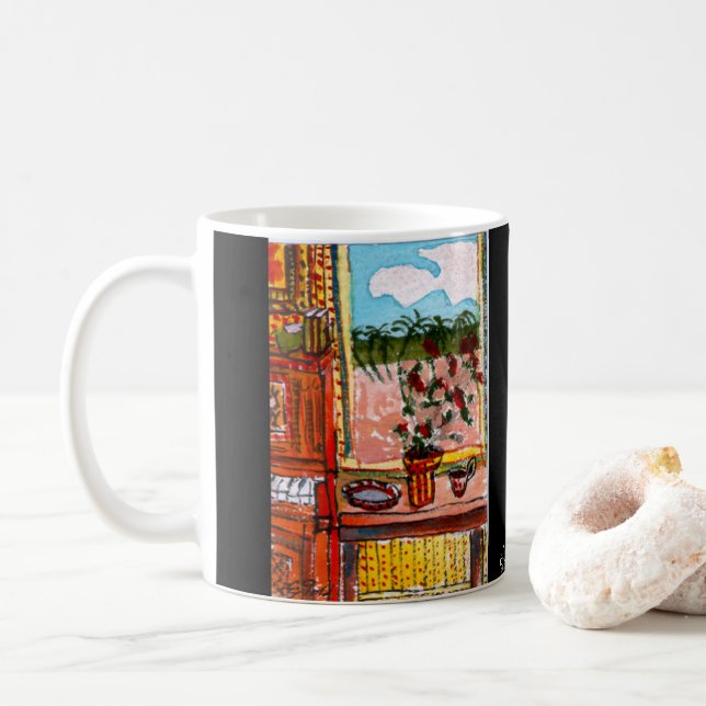 Taza De Café ejgoldguru - acuarela - retrato de una mesa (Con donut)