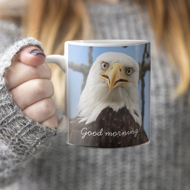 Taza De Café El águila calva norteamericano, buenos días, graci (Subido por el creador)
