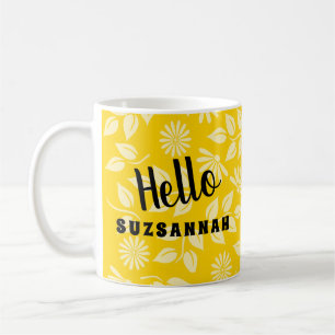 Taza De Café El amarillo pastel deja las daisises amarillo clar