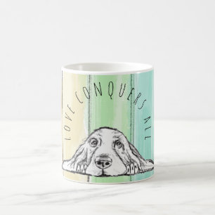 Taza De Café el amor conquista todo perro arcoíris basset hound