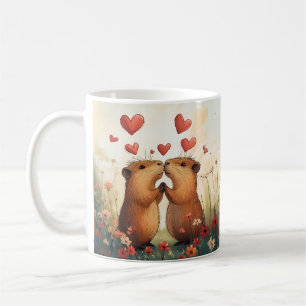 Taza De Café El amor de Capibara - Un momento romántico de prad