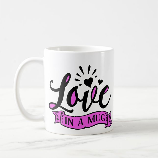 Taza De Café El Amor En Un Texto Romántico Negro Y Rosa (Izquierda)