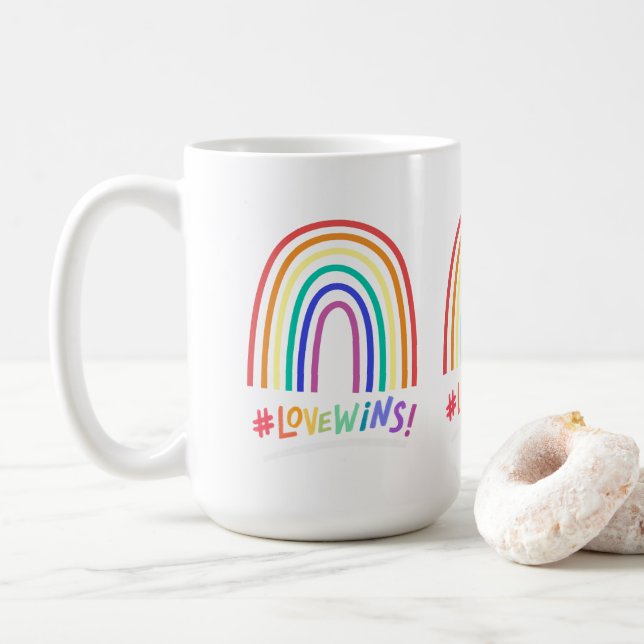 Taza De Café El amor gana el arcoiris divertido (Con donut)