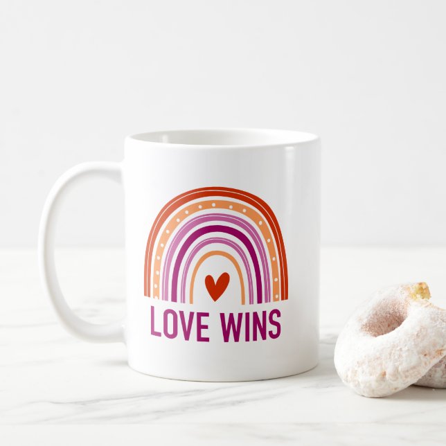Taza De Café El amor gana el arcoiris lesbiano (Con donut)