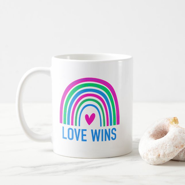 Taza De Café El amor gana el arcoiris polisexual (Con donut)