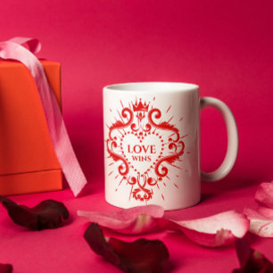 Taza De Café El amor gana el marco de la corona roja de San Val