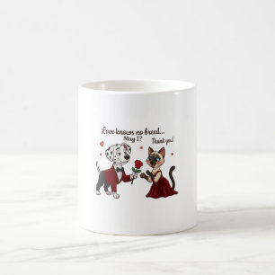 Taza De Café El amor no conoce raza Dálmata y gato siamés