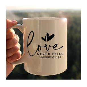 Taza De Café El amor nunca falla Corinthians 13:8 Salmo cristia