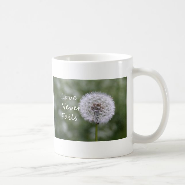 Taza De Café El amor nunca falla Dandelion1 Corintios 13 (Derecha)
