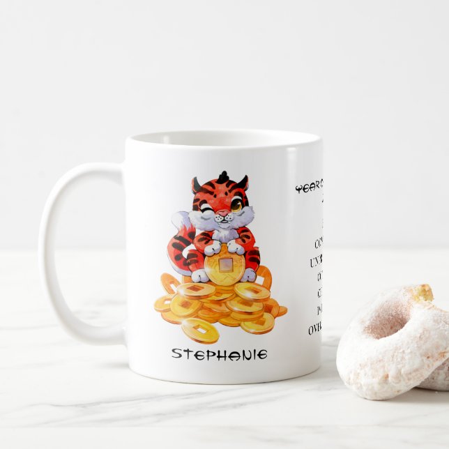 Taza De Café El año lindo del tigre personalizado  (Con donut)