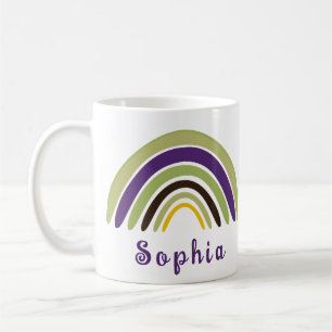 Taza De Café El arcoiris boho con nombre personalizado en verde