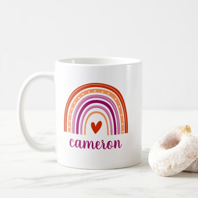 Taza De Café El arcoiris lesbiano personalizado (Con donut)