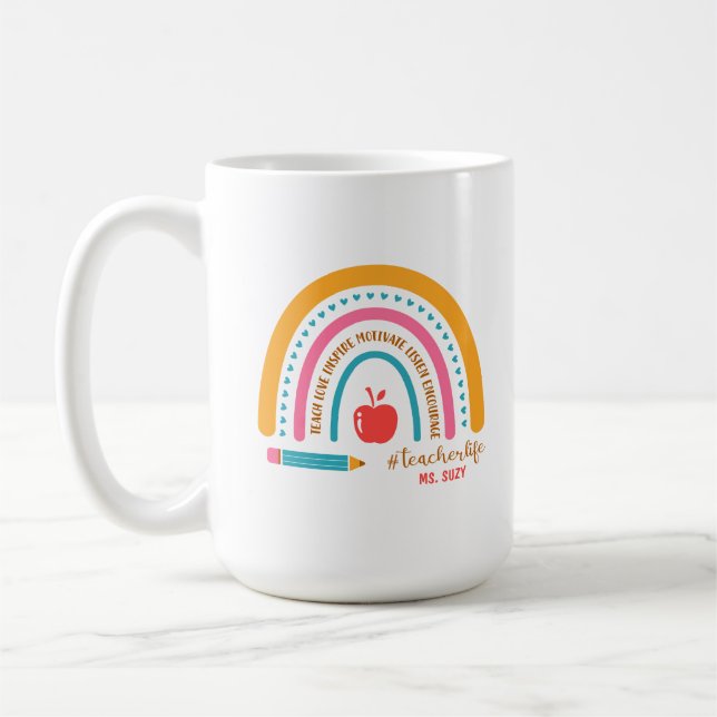 Taza De Café El arcoiris personalizado del profesor (Izquierda)