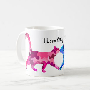 Taza De Café El arte contemporáneo del amor al gato rosa y azu