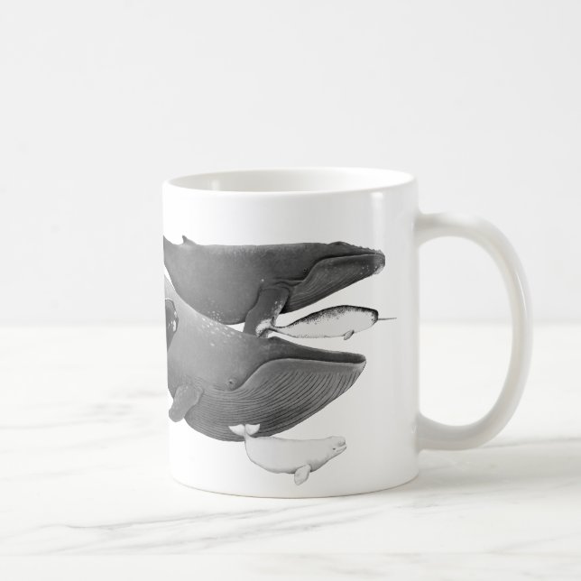 Taza De Café El Arte De Ilustracion De La Natación De Ballenas (Derecha)