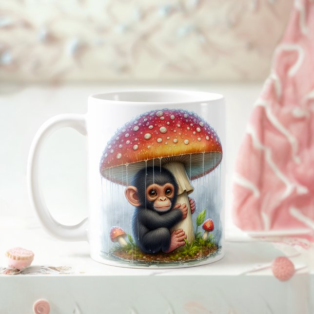 Taza De Café El bebé Chimpanzee bajo el paraguas del hongo (Subido por el creador)