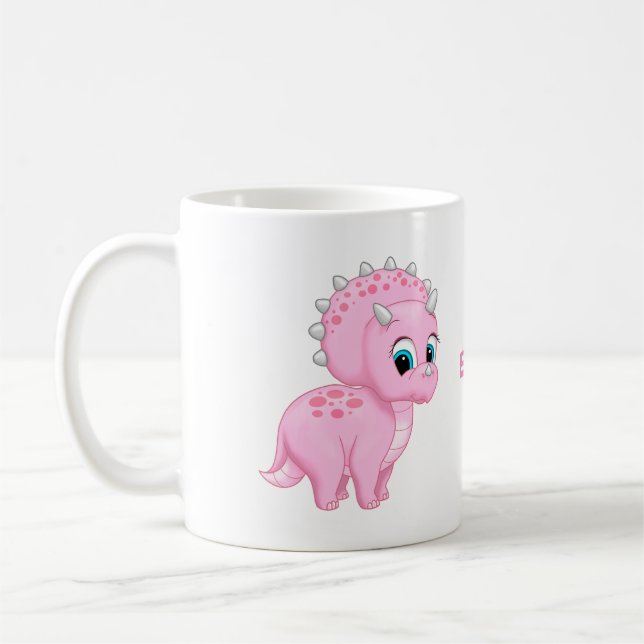 Taza De Café El bebé rosado triceratops dinosaurio (Izquierda)