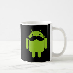 Taza De Café El bigote verde del robot Android en negro