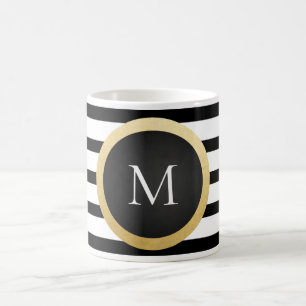 Taza De Café El blanco negro elegante moderno raya el monograma