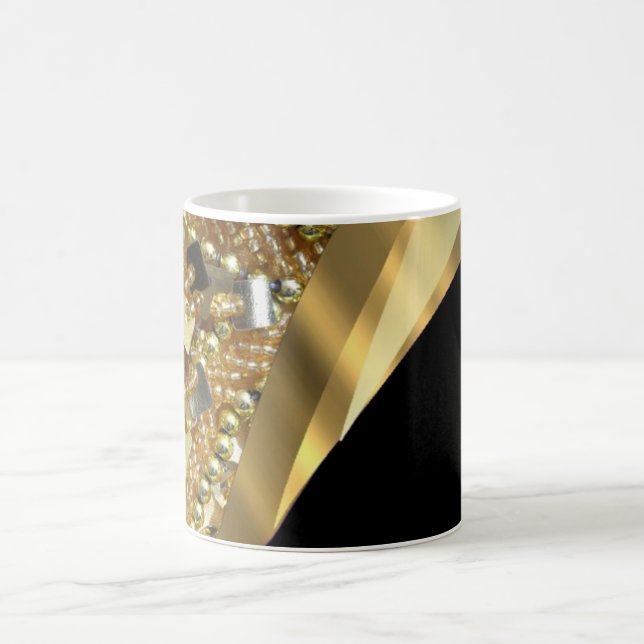 Taza De Café El bling del oro y modelo negro del remolino (Centro)