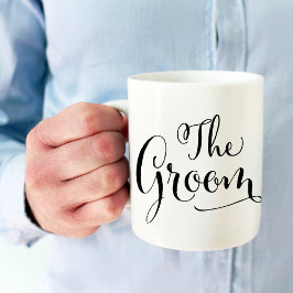 Taza De Café El Boda de escritura Groom Elegant Black Script