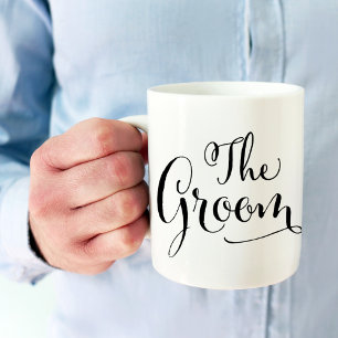 Taza De Café El Boda de escritura Groom Elegant Black Script