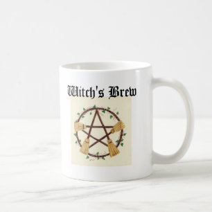Taza De Café El Brew de la bruja del pentagram de la escoba