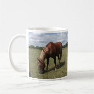 Taza De Café El caballo de castaño que brilla en la pastura
