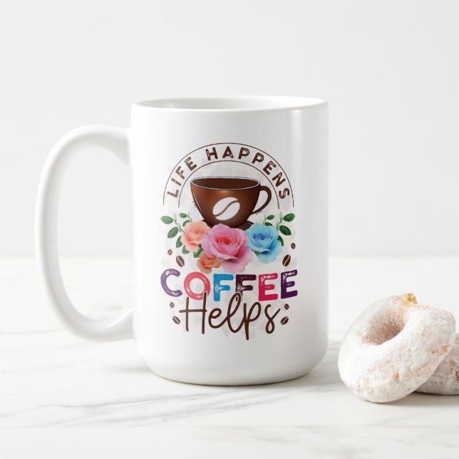 Taza De Café El café ayuda a vivir (Con donut)