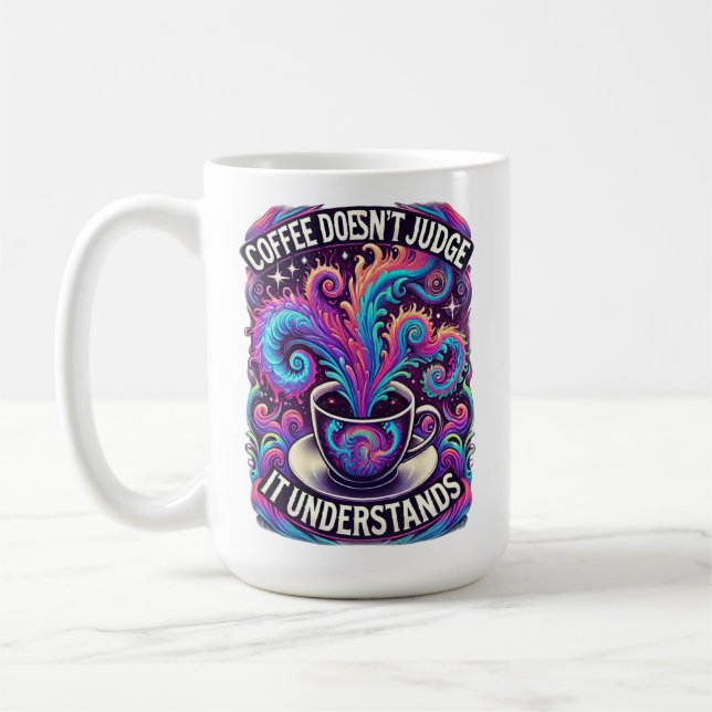 Taza De Café El café no juzga - Paisaje de ensueño psicodélico  (Izquierda)