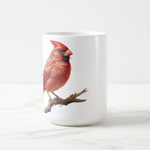Taza De Café El Cardenal Rojo Sentado En La Rama
