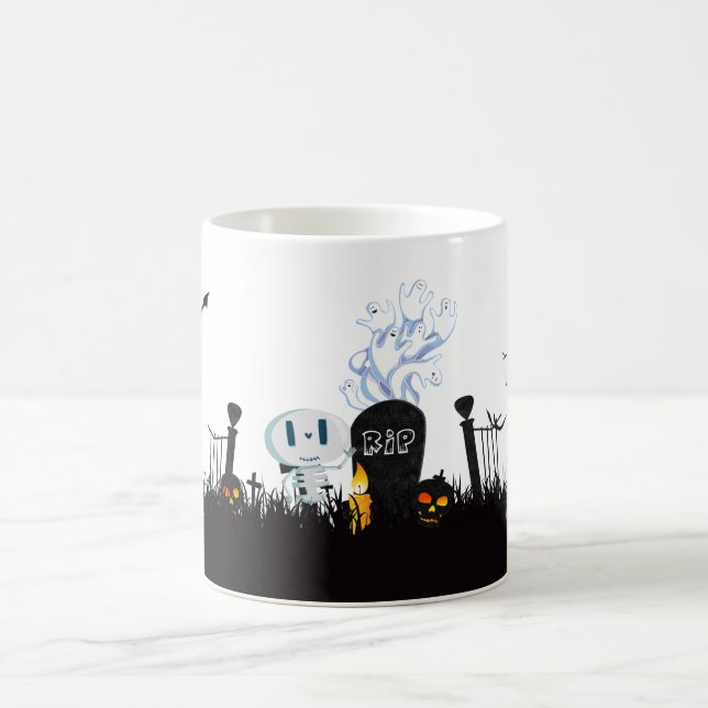 Taza De Café El cementerio de Halloween Spooky Cute Skeleton y  (Centro)