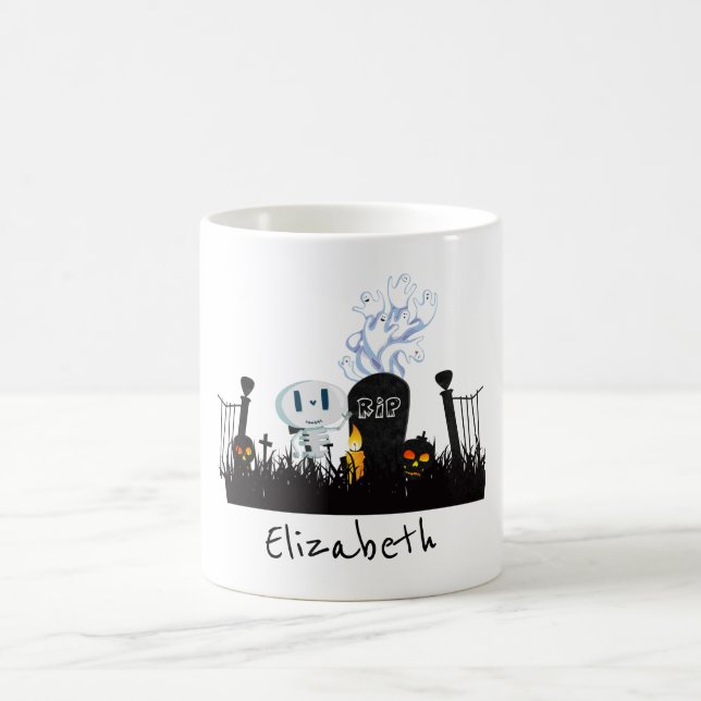 Taza De Café El cementerio de Halloween Spooky Cute Skeleton y  (Centro)