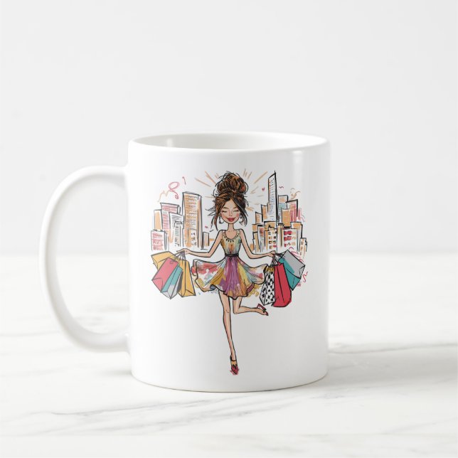 Taza De Café El Chica Shopaholic Moda (Izquierda)